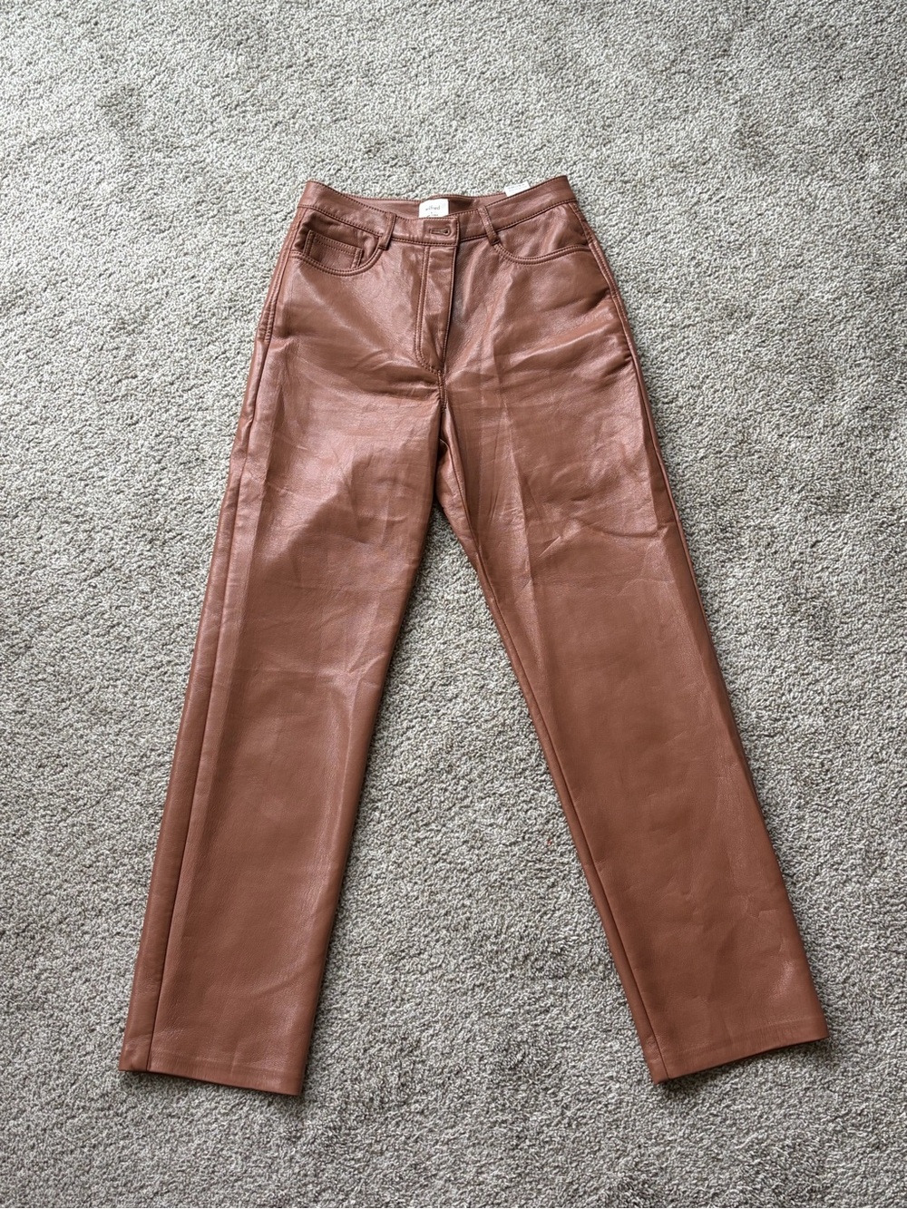 Wilfred by Aritzia Brown Faux Leather Straight Leg Pants